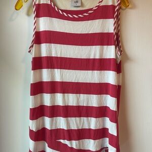 CAbi Red and White Relaxed Asymmetrical Sleeveless Top